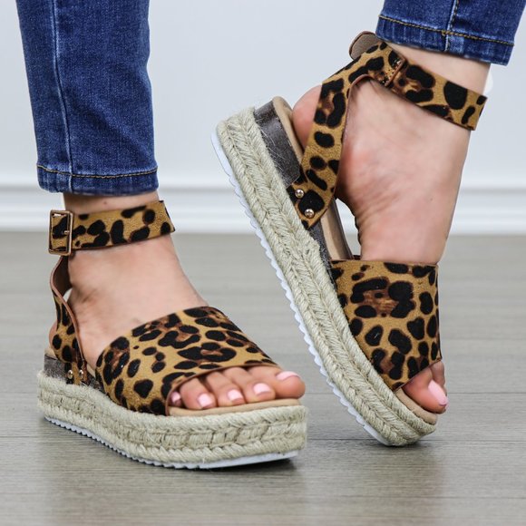Shoes - Leopard Espadrille Platform Comfort Sandal